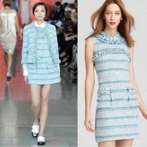 Tory Burch Curtis Tweed Dress Sleeveless Size 8 Blue- Green Stripes